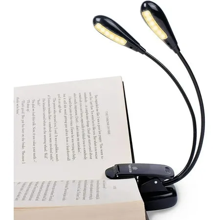 Music Stand Light, Clip on LED Book Lights, USB and AAA Battery Operated, Reading Lamp in Bed, 4 Brightness Levels, Ideal for Bookworms, Piano Player, Kids, Travel (Dual Arm)