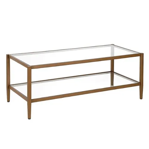 Henn&Hart 45" Wide Rectangular Coffee Table with Mirror Shelf in Blackened Bronze, Modern coffee tables for living room, studio apartment essentials