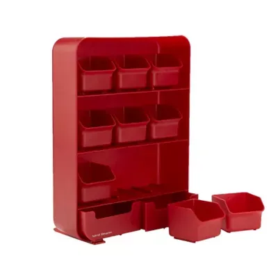 Mind Reader Tea Bag Holder and Condiment Organizer with 9 Removable Drawers, Red