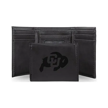 College Rico Industries Colorado Buffaloes Black Laser Engraved Trifold Laser Engraved Tri-Fold Wallet - Men s Accessory