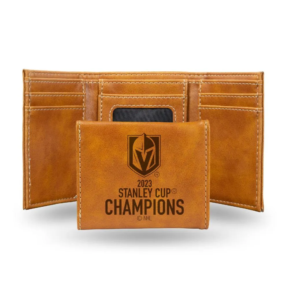 Rico Industries NHL Hockey Vegas Golden Knights 2023 Stanley Cup Champions Laser Engraved Tri-Fold Wallet - Men's Accessory