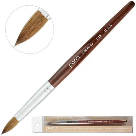 Pana USA Acrylic Nail Brush 100% Pure Kolinsky Hair Mahogany Wood Handle with Silver Ferrule Oval Shaped Style (Size # 10 Mahogany)