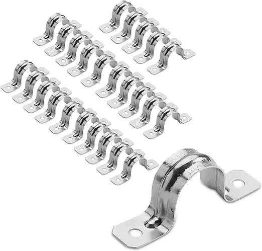 OhLectric Pipe Support Strap - Steel Pipe Strap with 2 holes - Heavy-Duty 1 inch U Bracket - Zinc Coated Tension Tube Clip - Pipe Clamp for EMT Conduits - OL-72860-25 PCS