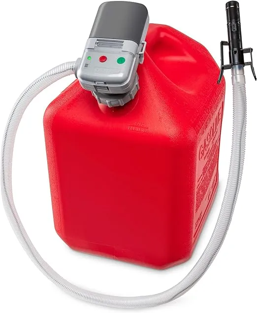 Deway Automatic Fuel Transfer Pump w/Auto-Stop, 2.2 GPM Flow Rate & AA Battery Powered, Advanced Adapter Fits All Size Cans, Extra Long Hose, Portable Liquid Pump for Gasoline, Diesel Fuel & More