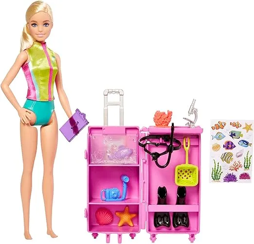 Barbie Careers Playset, Mobile Lab Set with Blonde Marine Biologist Fashion Doll & 10+ Accessories, Case Opens for Storage & Travel