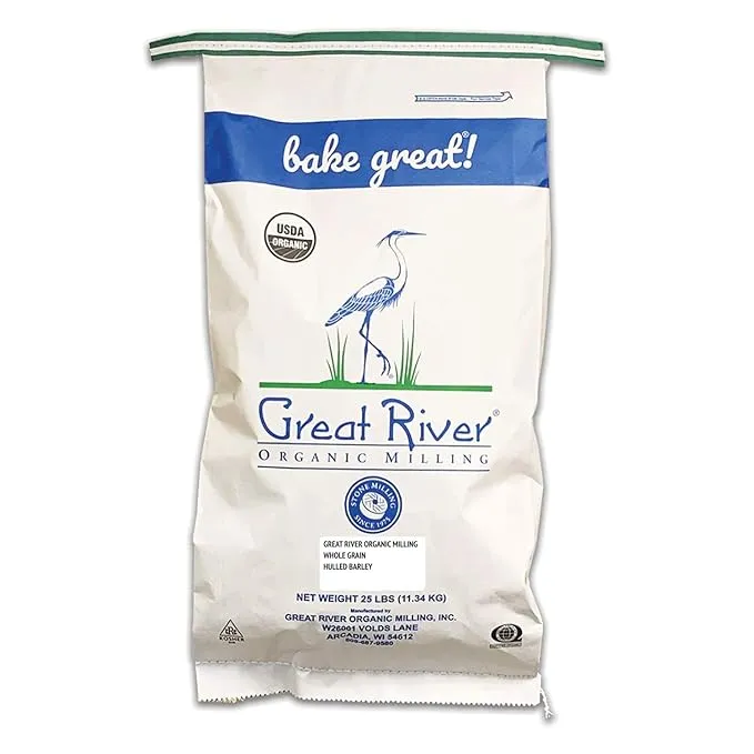 Great River Organic Milling, Whole Grain, Whole Hulled Barley, Organic, 25-Pound