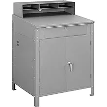 Global Industrial Shop Desk w Pigeonhole Compartments and Lower Cabinet, 34-1/2"W x 30"D x 51-1/2"H - Gray