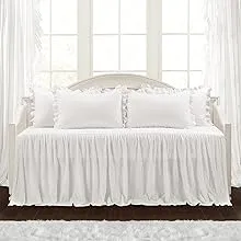 Lush Decor Ruffle Skirt Daybed Cover Set - 5 Piece Luxurious Farmhouse Bedding Set - Elegant, Charming Ruffle Detail - Timeless Style & Classic Design - Soft and Lightweight - 39" W x 75" L, White