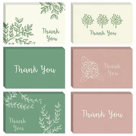 48 Pack Thank You Cards with Envelopes Bulk for Weddings, Baby Showers, Business, Graduation - 6 Floral Designs (Pink & Sage Green, 4x6 In)