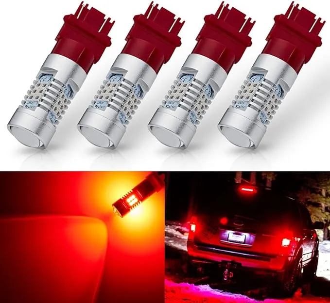 Extremely Bright 3157 3156 3156A 3057 4057 4157 3057LL 3457 3157K 21-SMD 1260 Lumens LED Bulb Replacement Brilliant Red for Car Brake Tail Turn Signal Blinker Lights Bulbs (Pack of 4)