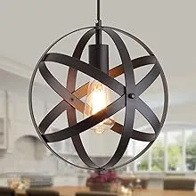 Farmhouse Black Globe Cage Industrial Rustic Metal Pendant Hanging Light