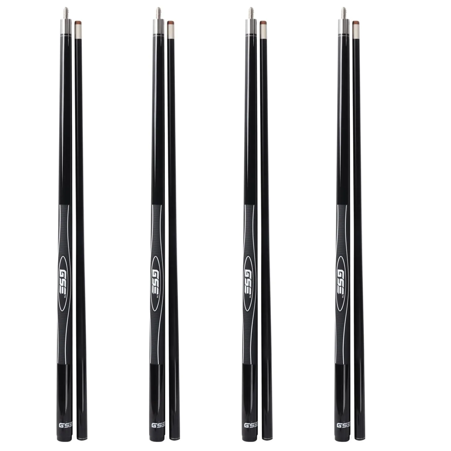 GSE™ Set of 4 Fiberglass Graphite Composite Billiard Pool Cue Sticks. 58" 2-Piece Pool Cue Set for House or Commercial Use