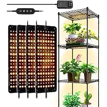 Barrina Ultra-Thin Grow Lights for Indoor Plants, 40W (4 x 10W) Full Spectrum LED Grow Light Panel with 3/6/12H Auto On/Off Timer, 3 Spectrum Modes, 7 Dimmable Levels for Seedlings, Greenhouse, 4-Pack