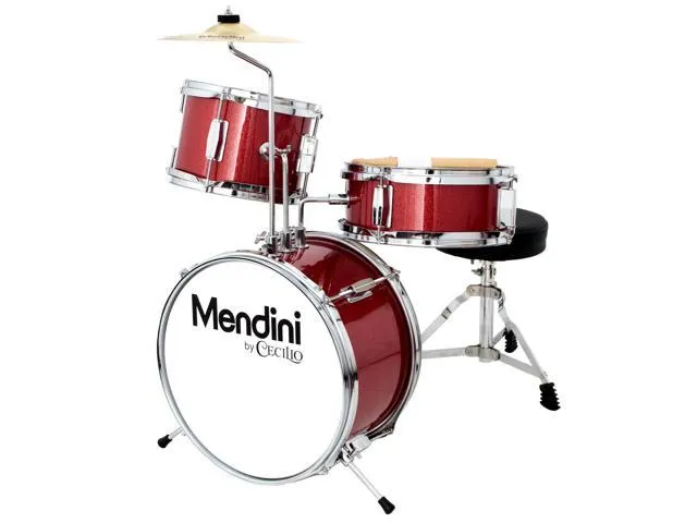 Mendini 13-inch 3-pc Kids Toy Junior Drum Set with Throne Cymbal Pedal Drumsticks, MJDS-1-BR Metallic Bright Red