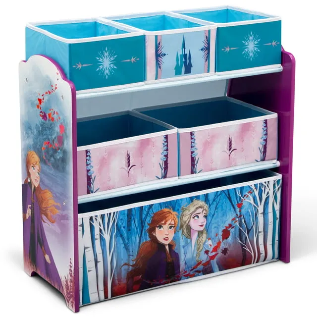 Delta Children Disney Frozen II 6 Bin Design and Store Toy Organizer, Greenguard Gold Certified & Kids Convertible Activity Bench - Greenguard Gold Certified, Frozen II