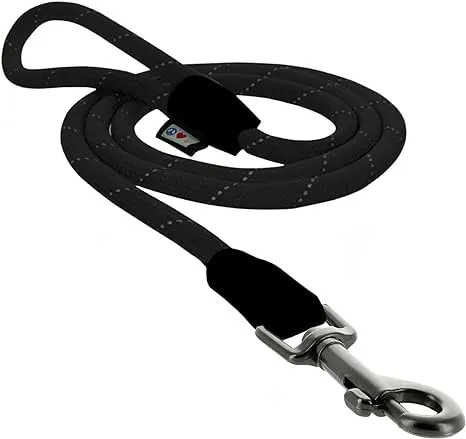 Pawtitas Reflective Rope Dog Leash, 6-ft, Black, Small