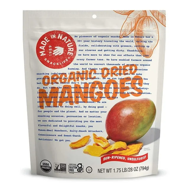 Made in Nature Organic Dried Fruit, Mangoes, 28oz Bag – Non-GMO, Unsulfured Vegan Snack