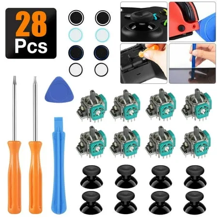 TSV 3D Analog Joysticks Thumbsticks Repair Fit for Xbox One Controller Replacement Part with T8 T6 Torx Screwdriver 8pcs 3D Analog Joystick 8pcs Thumbstick Cap 8pcs Silicone Cap Cover