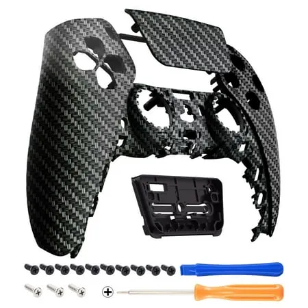 eXtremeRate Black Silver Carbon Fiber Touchpad Front Housing Shell Compatible with ps5 Controller DIY Replacement Shell Custom Touch Pad Cover Faceplate Compatible with ps5 Controller