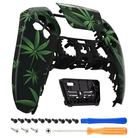 eXtremeRate Green Weeds Touchpad Front Housing Shell Compatible with ps5 Controller DIY Replacement Shell Custom Touch Pad Cover Faceplate Compatible with ps5 Controller