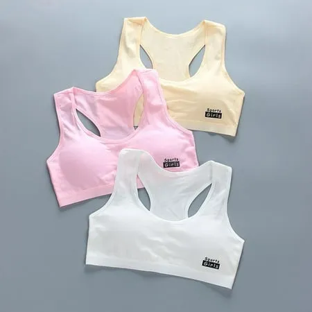 3 Pack Girls Padded Training Bras - Crop Cami Bras for Girls with Removable Padding