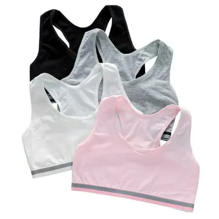 Girls  Cotton Cami Crop Training Bra  Breathable Little Kids Sport Bralette with No Padding （Pack of 4）