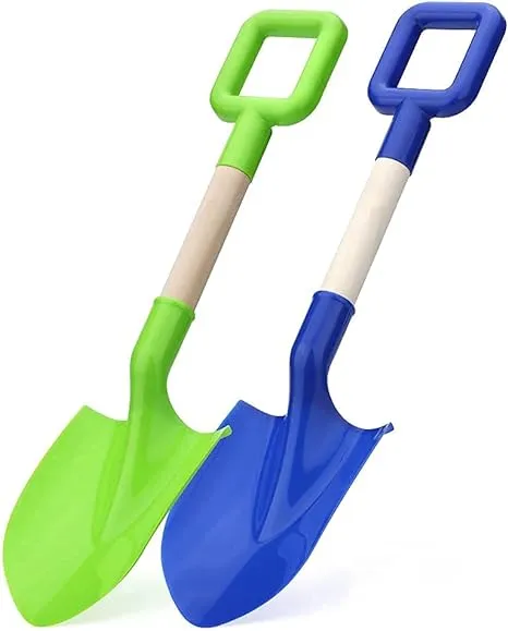 16" Long Kids Beach Spades Sand Shovels Toys Gardening Tools Kit Sandbox Sturdy Scoop Durable Wood Handle ABS Plastic Spade for Garden Sand Snow Backyard Summer Kids Adults 3 Pack- Blue&Green&Red