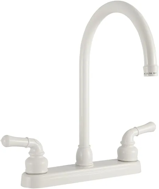 Dura Faucet DF-PK330HC-WT RV J-Spout Kitchen Sink Faucet (White)