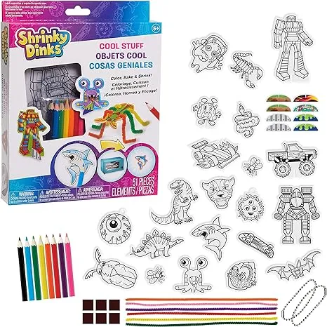 Just Play Shrinky Dinks Cool Stuff Activity Set, 51-piece set, Kids Art and Craft Activity Set, Kids Toys for Ages 5 Up