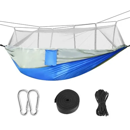 (600 lbs) Load Single & Double Camping Hammock with Mosquito Net Portable Parachute Nylon Hammock for Hiking Backpacking Survival Travel Beach Backyard