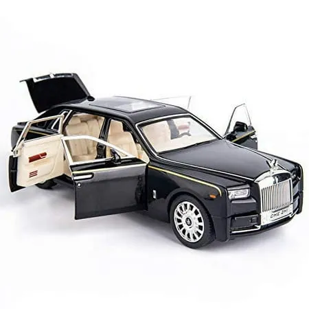 1/18 Rolls-Royce Phantom Model Car, Zinc Alloy Pull Back Toy Diecast Car with Sound and Light, Realistic Modeling Car Toy, Collectible Car Gift for Boys and Girls (Sliver-Black)