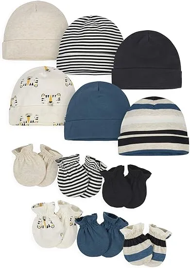 Onesies Brand Baby Boy's 12-Piece Cap and Mitten Set, Stripe, Newborn