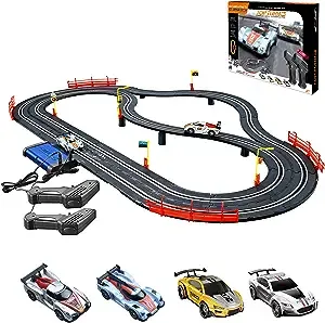 Electric Racing Track Sets for Boys and Kids Including 4 Slot Cars 1:43 Scale an