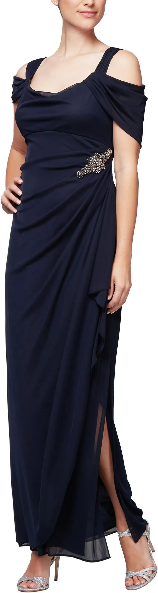 Alex Evenings Women's Long Cold Shoulder Dress