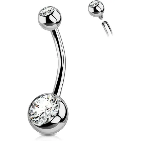 OUFER 12mm Titanium Belly Button Rings Internally Threaded Navel Piercing Jewelry Round CZ Belly Ring for Women