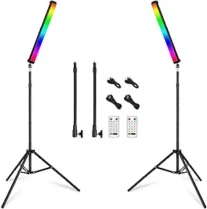 RGB Led Video Light Stick Wand with Stand, QEUOOIY 360° Full Color 2500-9500K Portable Studio Photography Lighting, 5000mAh Rechargeable Battery & Magnet with 27"-78.7" Tripod for Vlog