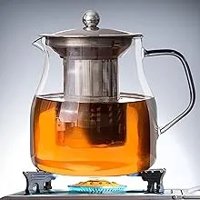 Glass Teapot For Stovetop Safe with Infuser - Borosilicate Glass Tea Kettle with Strainer - 34 oz - For Iced Blooming Loose Tea Pot Maker