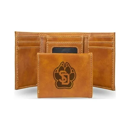 College Rico Industries South Dakota Coyotes Brown Laser Engraved Trifold Laser Engraved Tri-Fold Wallet - Men s Accessory