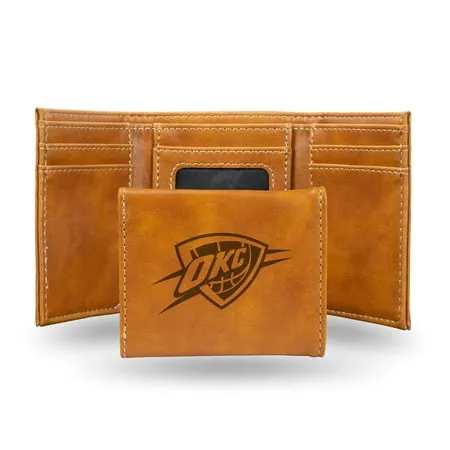 Basketball Rico Industries Oklahoma City Brown Laser Engraved Trifold Laser Engraved Tri-Fold Wallet - Men s Accessory