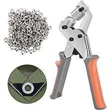 KING PIECES Grommet Tool Kit Handheld Hole Punch Pliers Portable Grommet Hand Press Machine Manual Puncher w/ 500pcs Silver Grommets of 1/4 Inch (6mm)