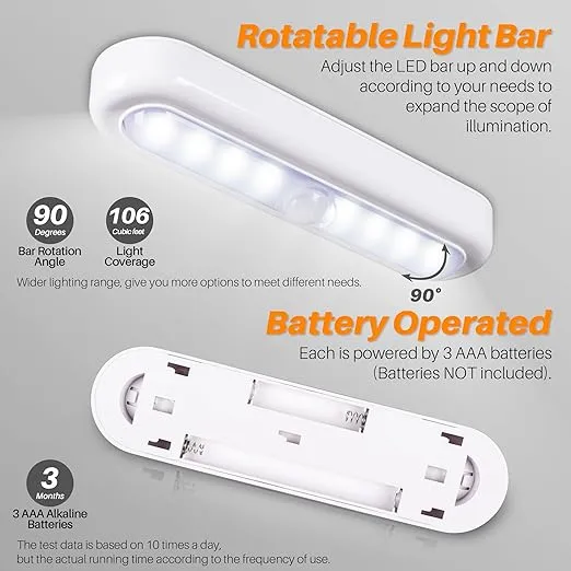 STAR-SPANGLED 3 Pack 7” Motion Sensor Lights Indoor Battery Operated, Stick on LED Light for Closet, Stairs, Under Cabinet, Cool White