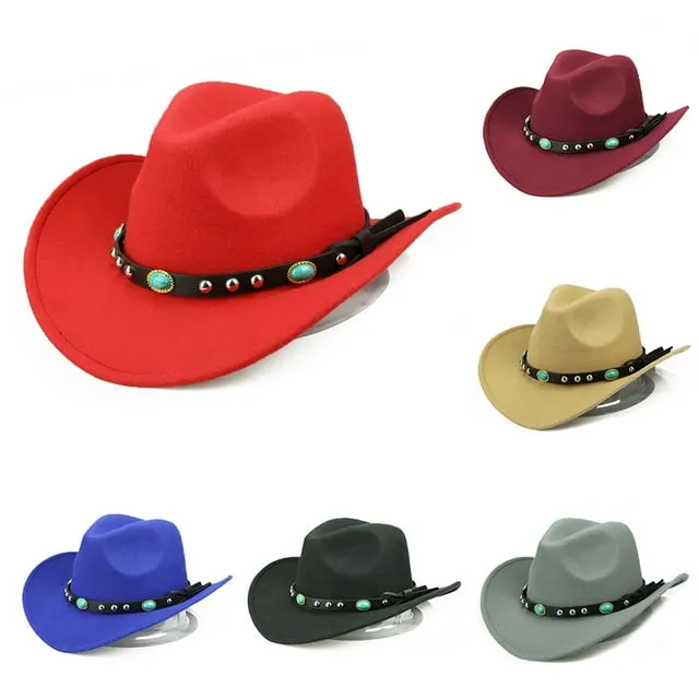 Flm Fashion Rivet Roll Up Wide Brim Western Cowboy Cowgirl Hat Sombrero Jazz Cap