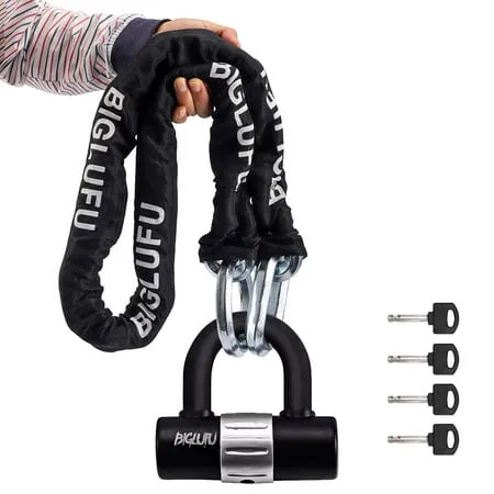 BIGLUFU Motorcycle Chain Locks Heavy Duty Long Cut Proof Thick Square Chains with 4 Keys U Lock