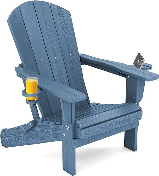 SERWALL Folding Adirondack Chair, HDPE Adirondack Chairs, Plastic Outdoor Chairs- Looks Exactly Like Real Wood- Navy