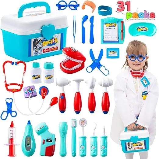JOYIN 31Pcs Doctor Kit for Kids,Pretend Play Toys, Educational Dentist Medical Kit with Electronic Stethoscope,Doctor Role Play Costume,Durable Medical Dr Kit Toys for Boys Girls Gifts Ages 3+