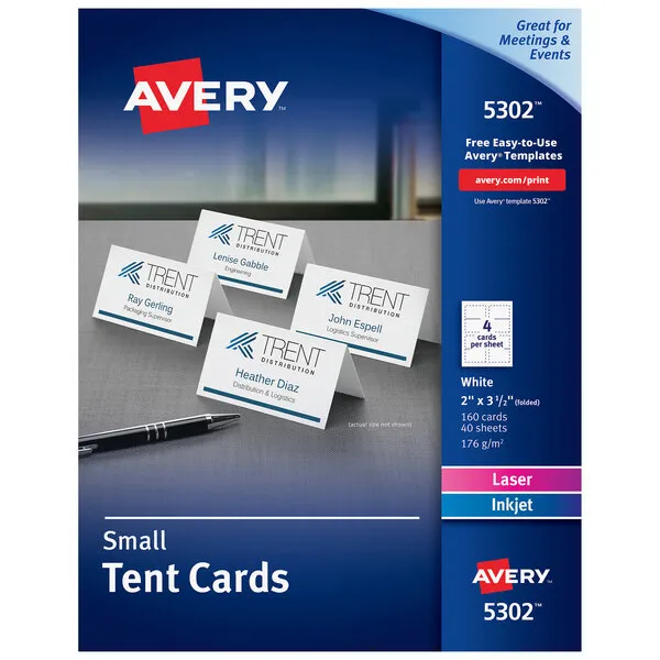 Avery Small Tent Cards, 2 Inch x 3.5 Inch, White, Box of 160 (5302)