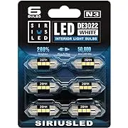 SIR IUS LED N3 DE3021 DE3022 LED bulbs Pure white Super Bright LED Festoon 300 Lumens 3030 Chipset for Car Truck Interiors Dome Map Door Courtesy Lights 1.1” 28MM Festoon Pack of 6 BulbsSIR IUS LED N3 DE3021 DE3022 LED bulbs Pure white Super Bright LED F