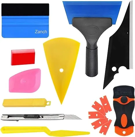 Zanch Window Tint Tools Window Tint Kit Vinyl Wrap Tools, 10Pcs Window Tinting Kits, Tinting Tools for Car Window Film Installation Application Kit with Window Tint Squeegee Tools, Felt Squeegee 