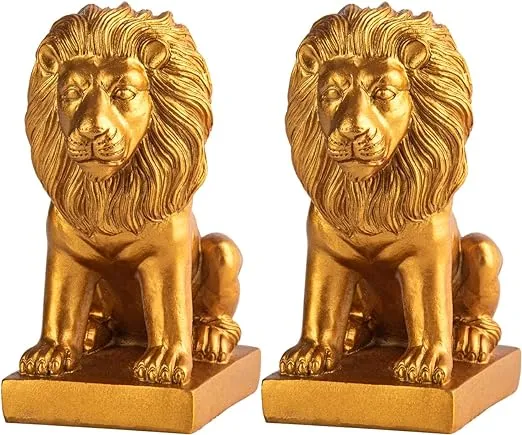 Lion Book Ends for Home Decorative 2 Golden Bookends Bookcase Decoration Book En