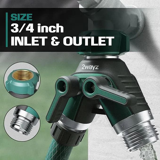 2WAYZ- Hose Splitter, 2 Way Heavy Duty, Garden Faucet, Faucet Splitter, Hose y Splitter, Garden Hose y Splitter, Hose Bib Splitter, All Metal, with Shut Off Valve - 4" x 4" x 1.5"